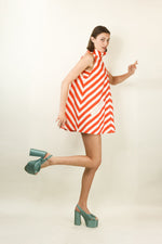 Load image into Gallery viewer, Courreges Orange &amp; White Chevron Stripe Mini Dress
