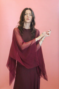 Stavropoulos Burgundy and Green Chiffon Gown