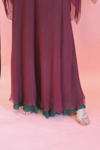 Stavropoulos Burgundy and Green Chiffon Gown