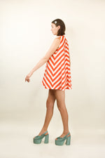 Load image into Gallery viewer, Courreges Orange &amp; White Chevron Stripe Mini Dress
