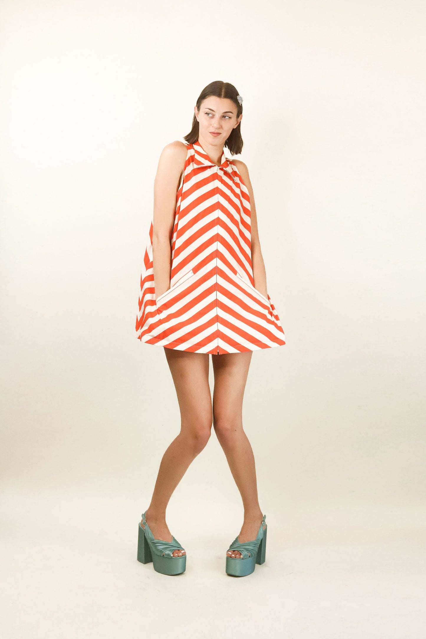 Courreges Orange & White Chevron Stripe Mini Dress