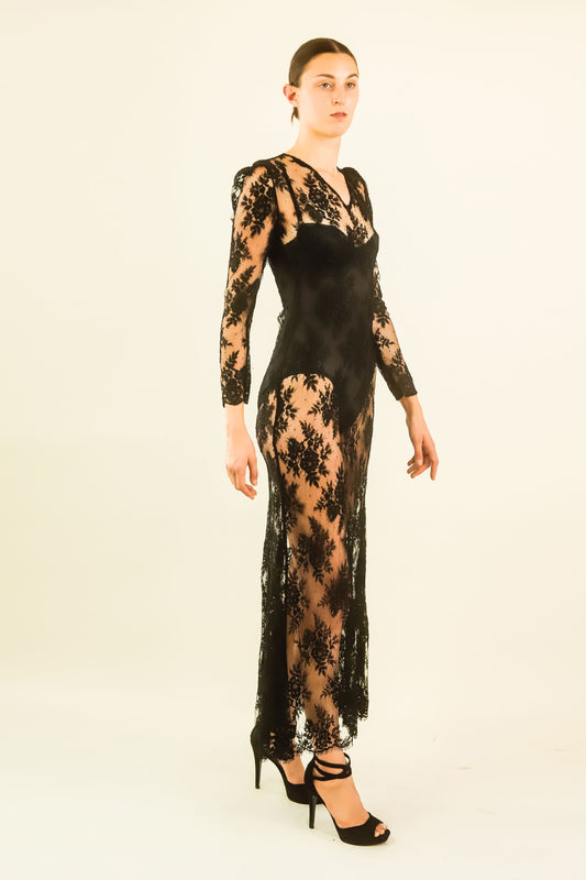 Vintage Black Lace Sheer Gown - The Kit Vintage