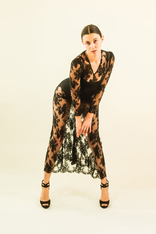 Vintage Black Lace Sheer Gown - The Kit Vintage