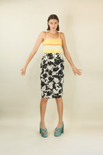 Load image into Gallery viewer, Courreges c 1980&#39;s Black &amp; White Floral Skirt with Center Buttons
