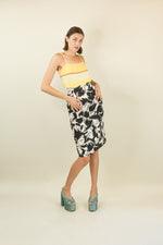 Load image into Gallery viewer, Courreges c 1980&#39;s Black &amp; White Floral Skirt with Center Buttons
