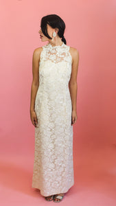 White Lace High Neck Gown