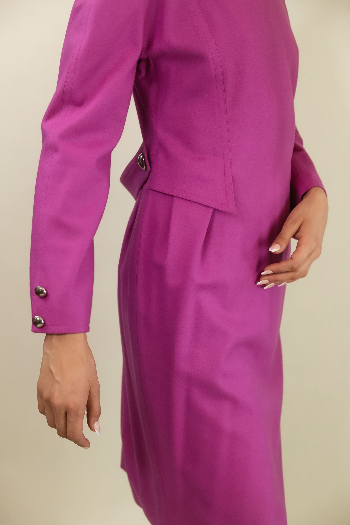Courreges c. 1980's Pink Wool Dress with Silver Buttons