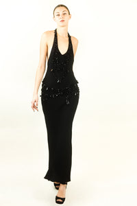 Moschino Plunging Neck Jeweled Halter Gown