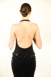 Moschino Plunging Neck Jeweled Halter Gown