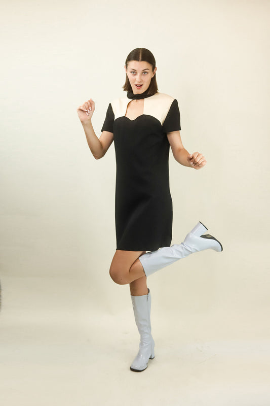 Courreges c.1980's Black/White Mod Space Age With Key Hole Neckline Dress