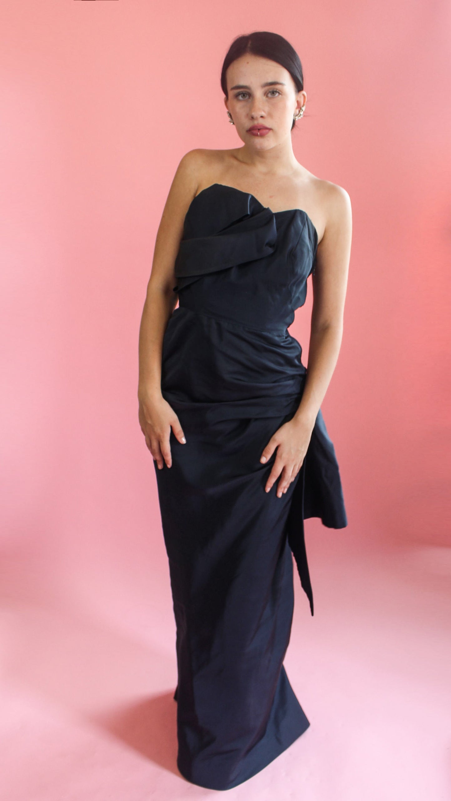 Custom Couture Strapless Navy Gown
