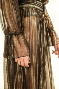 Brown & Gold Metallic Stripe Skirt Set