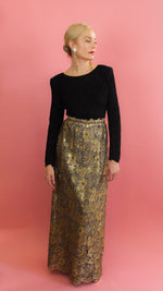 Load image into Gallery viewer, Mary McFadden Gold Lace, Open Back, Fortune Pleated Dress
