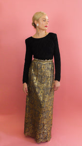 Mary McFadden Gold Lace, Open Back, Fortune Pleated Dress