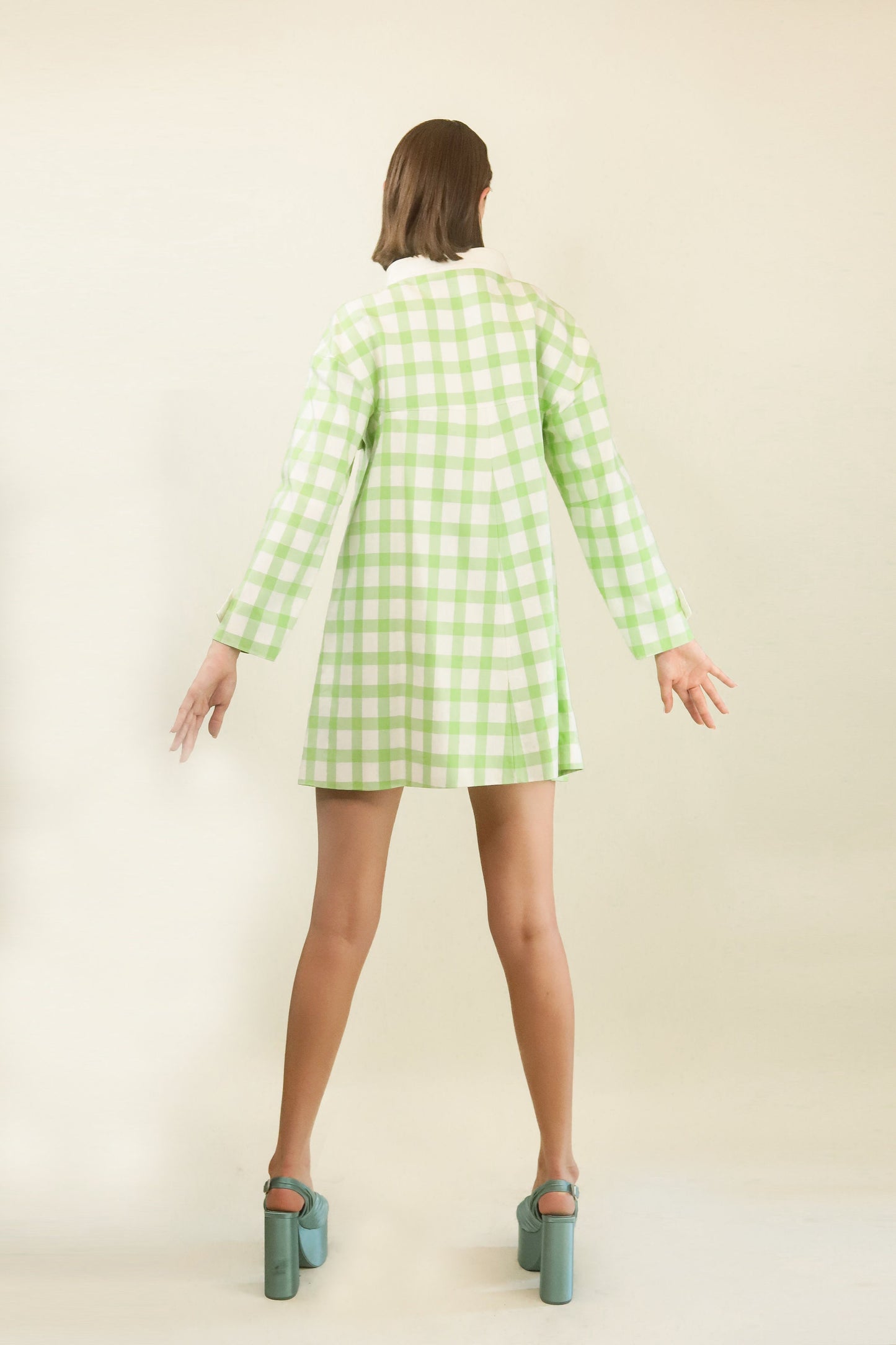 Courreges c. 1989's Lime Green and White Plaid Coat