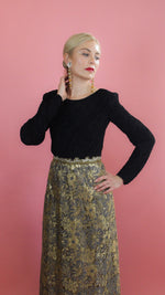 Load image into Gallery viewer, Mary McFadden Gold Lace, Open Back, Fortune Pleated Dress
