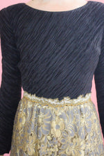 Load image into Gallery viewer, Mary McFadden Gold Lace, Open Back, Fortune Pleated Dress
