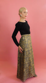 Load image into Gallery viewer, Mary McFadden Gold Lace, Open Back, Fortune Pleated Dress

