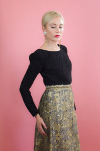 Mary McFadden Gold Lace, Open Back, Fortune Pleated Dress