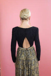 Mary McFadden Gold Lace, Open Back, Fortune Pleated Dress