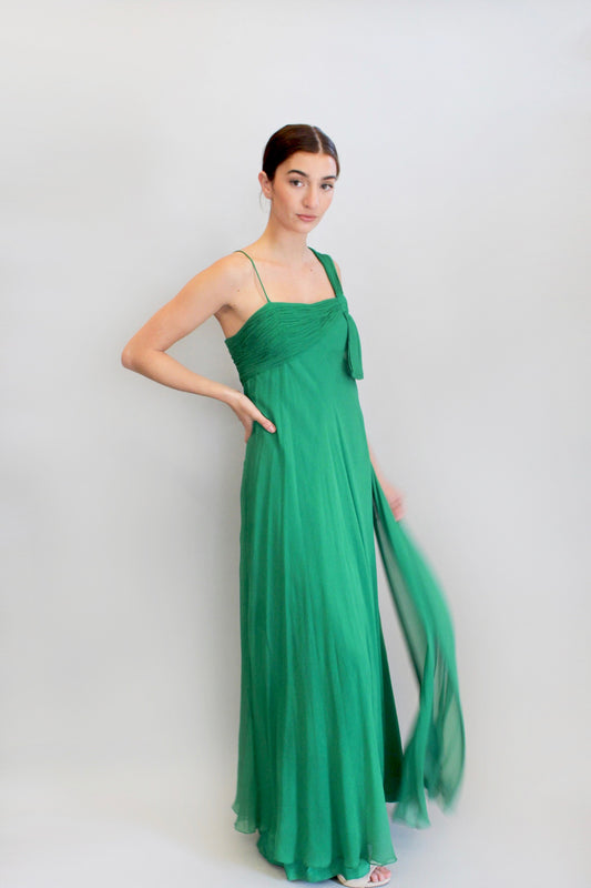 I. Magnin Kelly Green Chiffon Gown