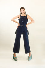 Load image into Gallery viewer, Courreges  Hyperbole c.1970&#39;s Navy Corduroy and Vinyl Jumpsuit
