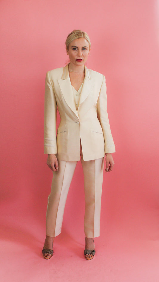 Ivory Three Piece Tuxedo Suit - The Kit Vintage