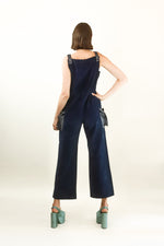 Load image into Gallery viewer, Courreges  Hyperbole c.1970&#39;s Navy Corduroy and Vinyl Jumpsuit
