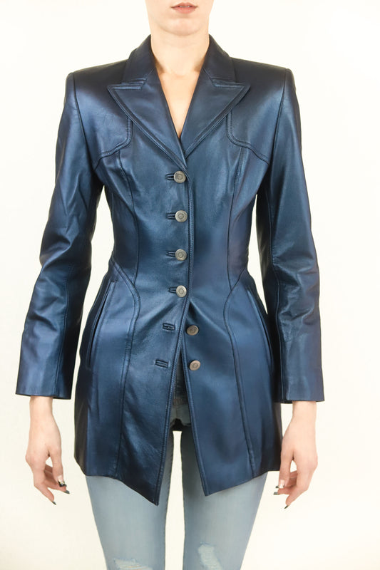 Escada Metallic Blue Blazer - The Kit Vintage