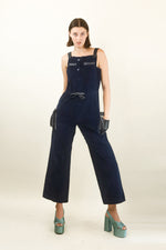 Load image into Gallery viewer, Courreges  Hyperbole c.1970&#39;s Navy Corduroy and Vinyl Jumpsuit
