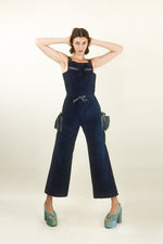 Load image into Gallery viewer, Courreges  Hyperbole c.1970&#39;s Navy Corduroy and Vinyl Jumpsuit
