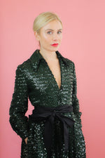Load image into Gallery viewer, Forest Green Sequin Gown/Dress with Sash

