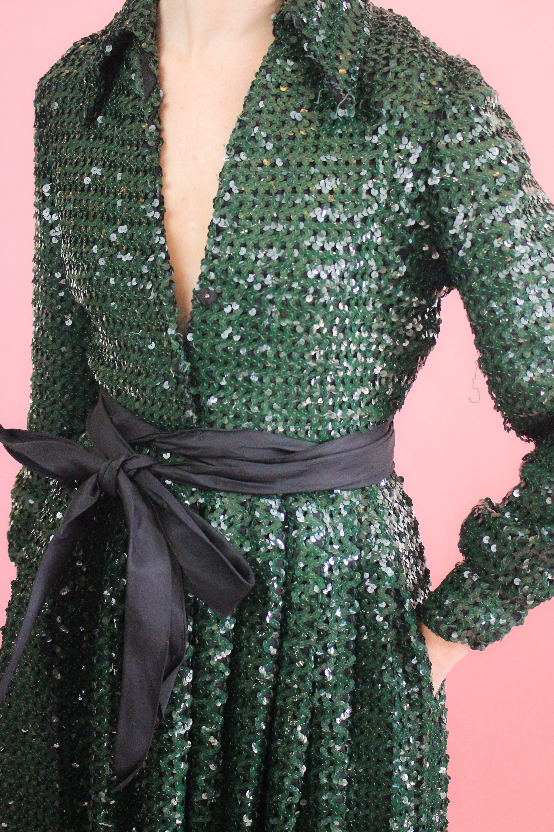 Forest Green Sequin Gown/Dress with Sash The Kit Vintage Forest Green Sequin Gown/Dress with Sash The Kit Vintage