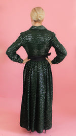 Load image into Gallery viewer, Forest Green Sequin Gown/Dress with Sash
