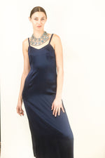 Load image into Gallery viewer, Navy Satin Slip Dress
