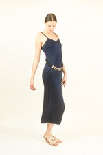 Load image into Gallery viewer, Navy Satin Slip Dress
