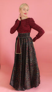 Mary McFadden Couture Belted Jacquard Print Gown
