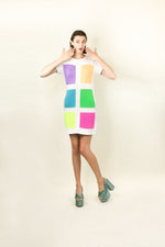 Load image into Gallery viewer, Courreges c.1980&#39;s White with Neon Colored Square Knit Dress
