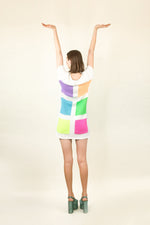 Load image into Gallery viewer, Courreges c.1980&#39;s White with Neon Colored Square Knit Dress
