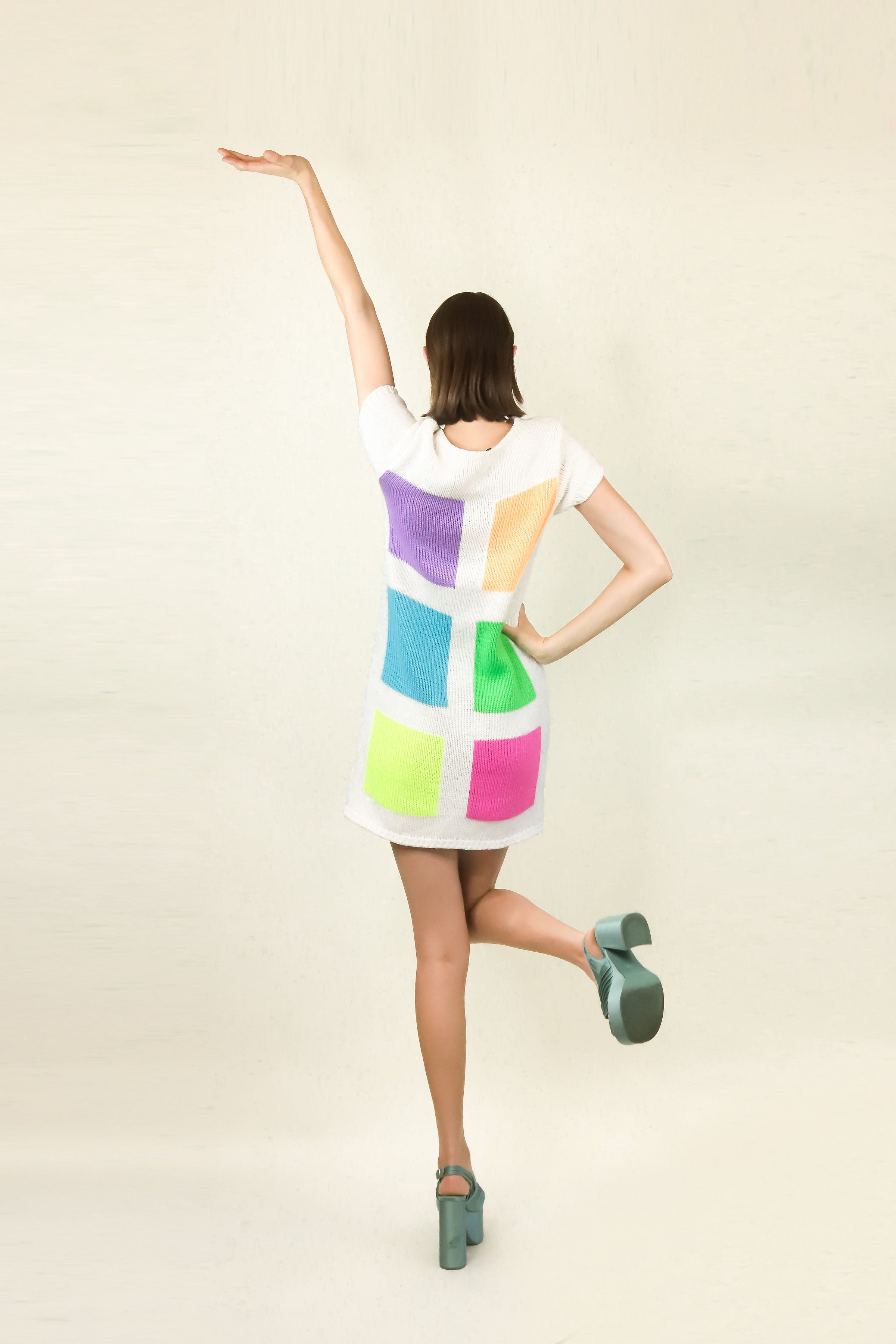 Courreges c.1980's White with Neon Colored Square Knit Dress
