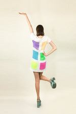 Load image into Gallery viewer, Courreges c.1980&#39;s White with Neon Colored Square Knit Dress
