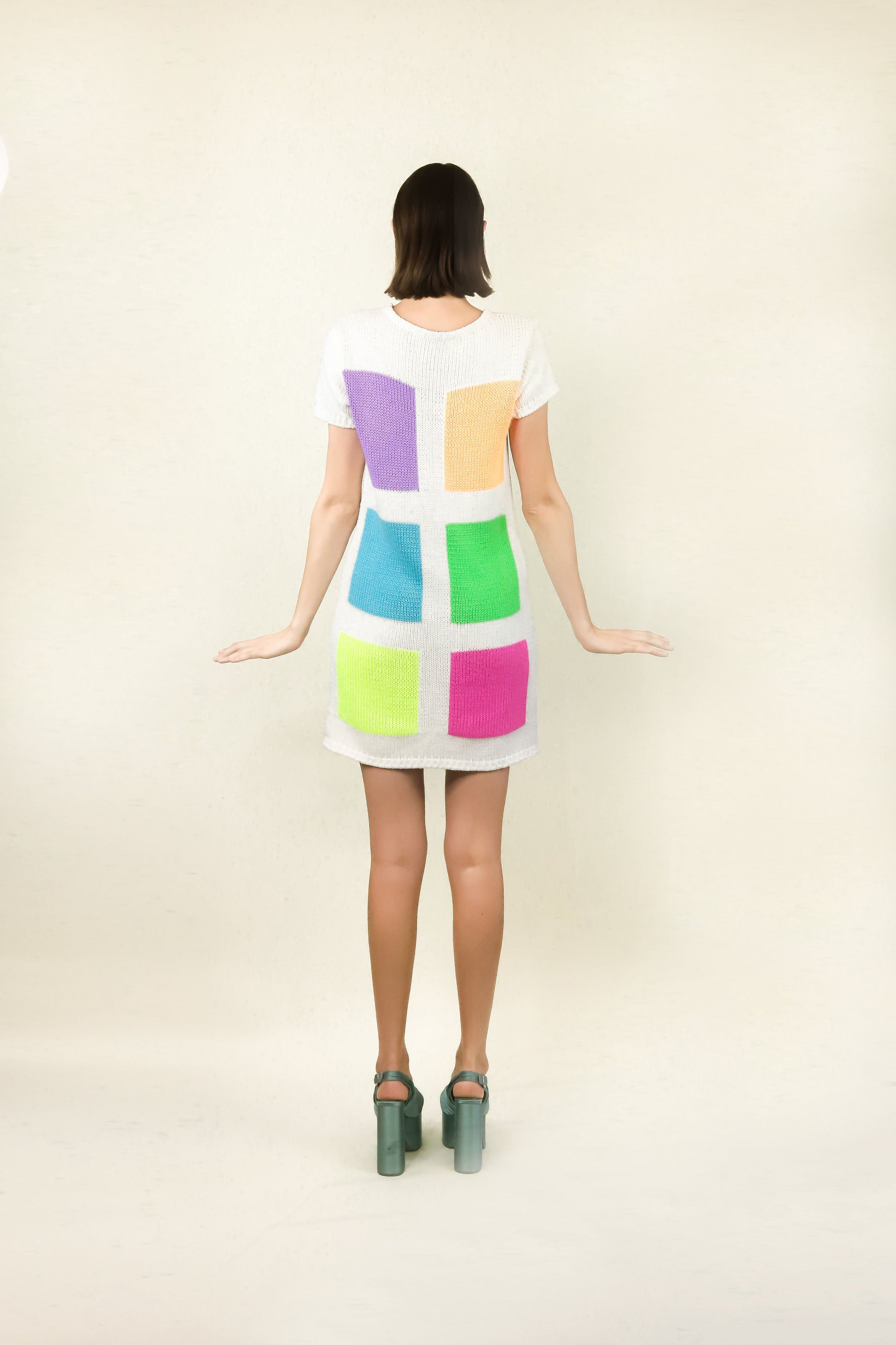 Courreges c.1980's White with Neon Colored Square Knit Dress