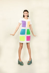Courreges c.1980's White with Neon Colored Square Knit Dress