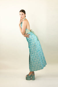 Courreges c. 1970's/80's Blue Swirl Halter Dress