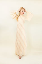 Load image into Gallery viewer, 1970&#39;s Embroidered &amp; Bishop Sleeve Silk Gown
