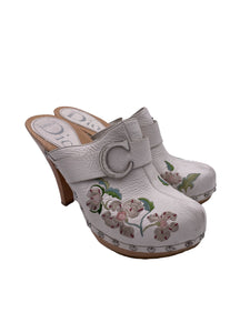 Dior White Embroidered Clogs