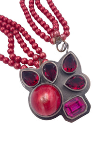 Red Multi-Link Pearl necklace with Pendant Stones