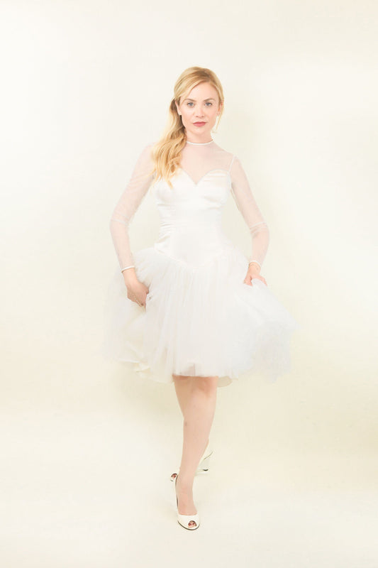 White Satin & Mesh Cocktail Dress - The Kit Vintage