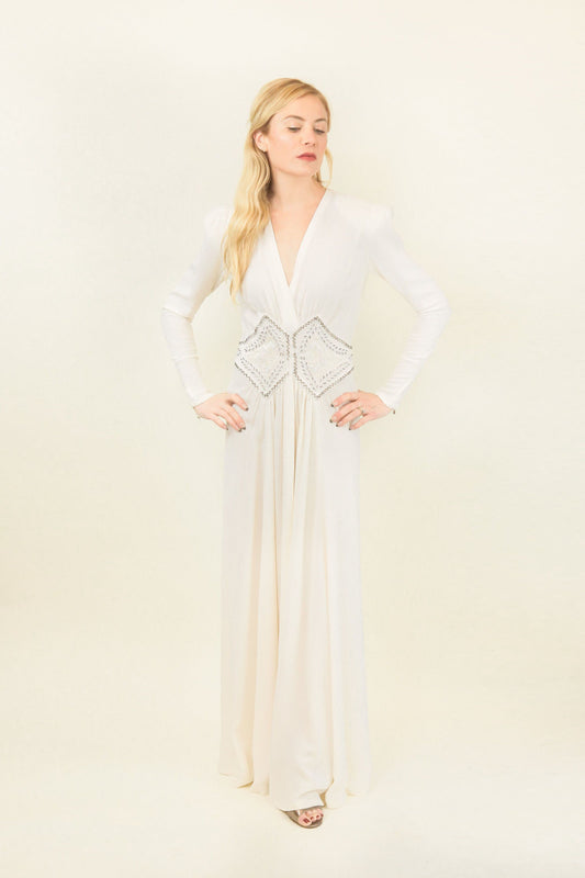 Ivory 70's Crepe Gown - The Kit Vintage