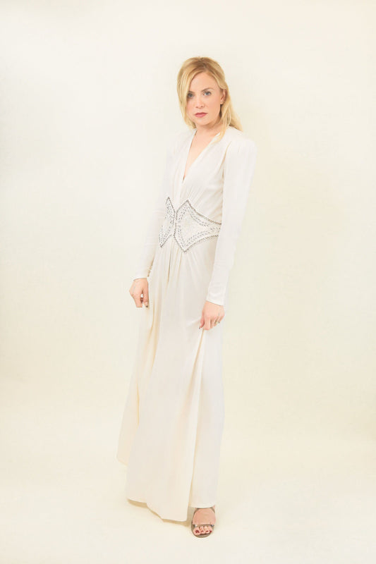 Ivory 70's Crepe Gown - The Kit Vintage